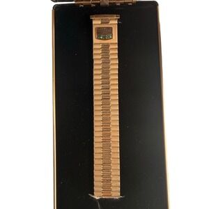 Vintage Speidel USA Gold Tone Expansion Watch Band NIB Green Stone Plate Stretch
